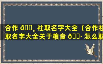 合作 🌸 社取名字大全（合作社取名字大全关于粮食 🌷 怎么取）